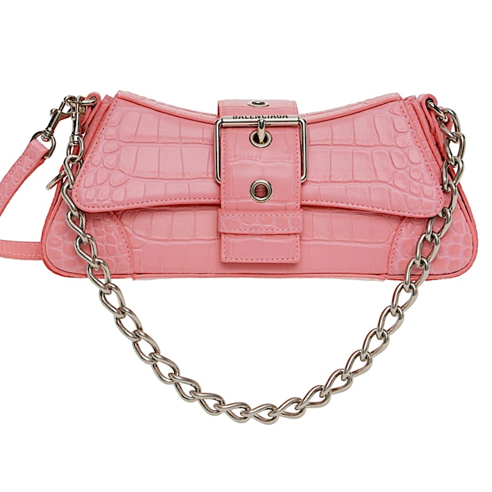 Balenciaga Lindsay Small Shoulder Bag With Strap Crocodile Embossed Sweet Pink - Picture 6 of 8